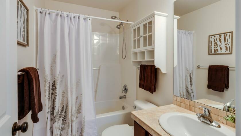 rectangular brown and white sink